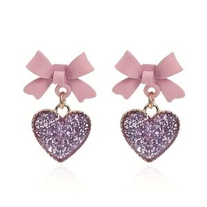 Pink Bow and Purple Heart Earrings